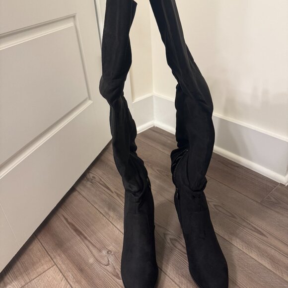 Journee Collection Kaison Thigh High Boots in Faux Suede in Black - Picture 6 of 8